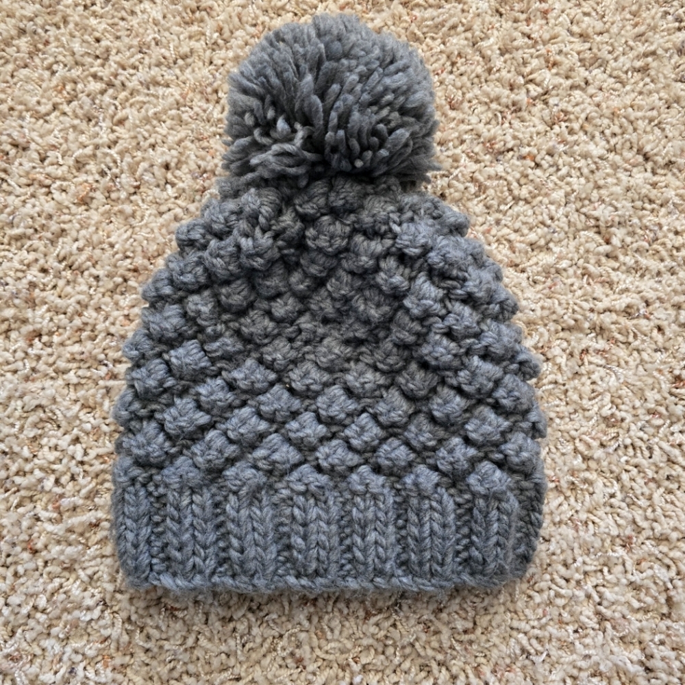 Gray Knit Beanie With Pom